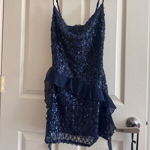 COPY - Navy Sequin Dress with Ruffle Detail edikted